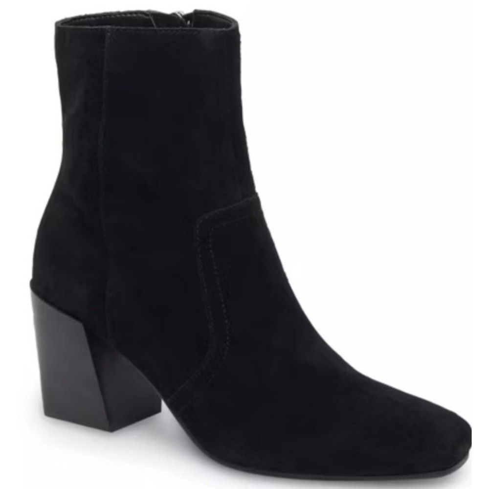 Blondo Womens Sadie Waterproof Cow Suede Square Toe Booties Block Heel Black 11M
